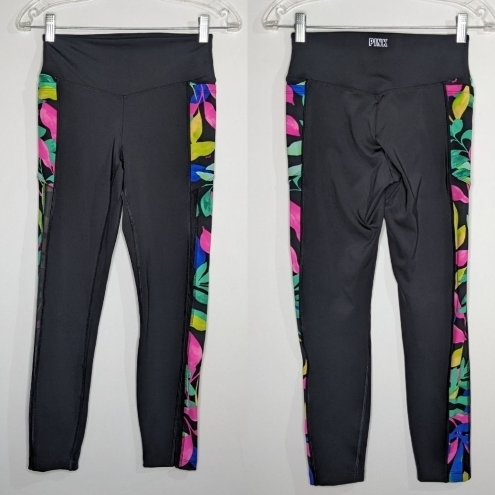 ✨3/$15 PINK Victoria's Secret black colorful mesh exercise workout leggings S